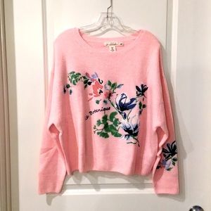 Pink floral oversized medium sweater. NWOT.